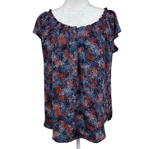 Joe Fresh Tops - Joe Fresh Womens Blouse Confetti Print Medium Cap Sleeve Career Red White Blue